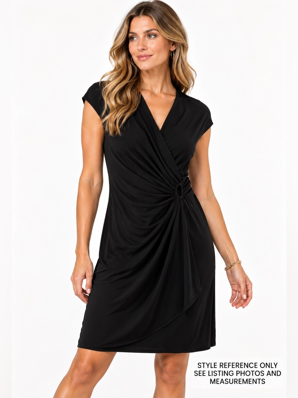 Tommy Bahama Carmela Black Faux Wrap Ruched Dress L